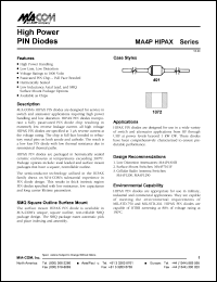 MA4P4001 datasheet: 100 V, High power PIN diode MA4P4001