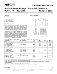 MLO81100-01810 datasheet: 1770-1850 MHz  surface mount voltage controlled oscillator PCS MLO81100-01810