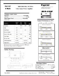 PA1157 datasheet: 2000-2200 MHz, 4 Watt, WCDMA ultra linear power amplifier PA1157