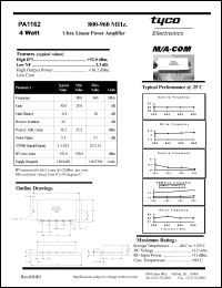 PA1162 datasheet: 800-960 MHz, 4 Watt, ultra linear power amplifier PA1162