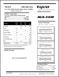 PA1214 datasheet: 1800-2000 MHz, low noise high dynamic range linear power amplifier PA1214