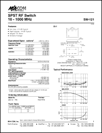 SW-121 datasheet: 10-1000 MHz, SPST RF switch SW-121