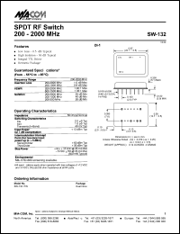 SW-132 datasheet: 20-2000 MHz, SPST RF switch SW-132