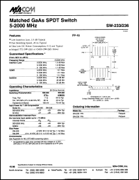 SW-236 datasheet: 5-2000 MHz, matched GaAs SPDT RF switch SW-236