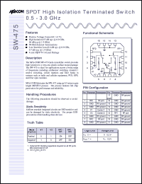 SW-475TR-3000 datasheet: 0.5-3 GHz, SPDT high isolation terminated switch SW-475TR-3000