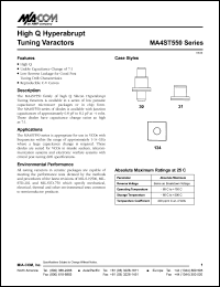MA4ST551-134 datasheet: High Q hyperabrupt tuning varactor, 15 x 15 mil chip diode MA4ST551-134