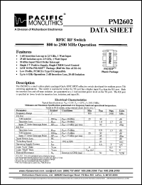 PM2602 datasheet: RFIC RF switch 800 to 2500 MHz operation. PM2602