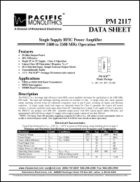 PM2117 datasheet: Single supply RFIC power amplifier 2400 to 2500 MHz operation. PM2117