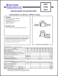 05A6 datasheet: Surface mount silicon rectifier. Max Vrrm = 800V, max Vrms = 560V, max Vdc = 800V. Current Io = 0.5 A. 05A6