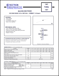 1A1 datasheet: Silicon rectifier. Current 1.0 A, VRRM = 50V, VRMS = 35V, VDC = 50V. 1A1