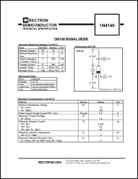 1N4148 datasheet: 1N4148 signal diode. Breakdown voltage BV = 75V(IR = 5.0uA), BV = 100V(IR = 100uA) 1N4148