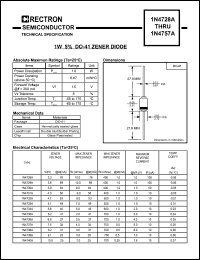 1N4728A datasheet: Zener diode 1W 5%. Zener voltage Vz = 3.3V @ Izt = 76mA. 1N4728A