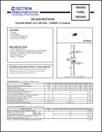 1N5408 datasheet: Silicon rectifier. VRRM = 1000V. VRMS = 700V. VDC = 1000V. Current 3.0A 1N5408