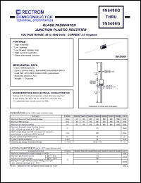 1N5400G datasheet: Glass passivated junction plastic rectifier. VRRM = 50V. VRMS = 35V. VDC = 50V. Current 3.0A 1N5400G