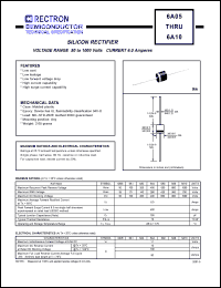 6A2 datasheet: Silicon rectifier. Gurrent 6.0 Amps. VRRM = 200V, VRMS = 140V, VDC = 200V 6A2