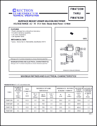 FM4743W datasheet: Surface mount zener silicon rectifier. Zener voltage Vz=13V(nom). Standard voltage tolerance 10%, suffix A: +-5%. FM4743W