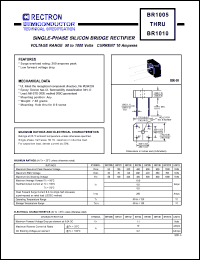 BR102 datasheet: Single-phase silicon bridge rectifier. VRRM = 200V, VRMS = 140V, VDC = 200V. Current 10A. BR102