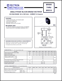 BR82 datasheet: Single-phase silicon bridge rectifier. VRRM = 200V, VRMS = 140V, VDC = 200V. Current 8.0A. BR82