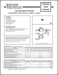 FFM16W datasheet: Fast recovery rectifier. MaxVRRM = 1600V, maxVRMS = 1120V, maxVDC = 1600V. Current 1.0A. FFM16W