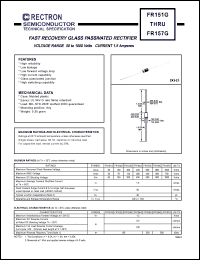 FR155G datasheet: Fast recovery glass passivated rectifier. MaxVRRM = 600V, maxVRMS = 420V, maxVDC = 600V. Current 1.5A. FR155G