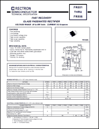 FR802 datasheet: Fast recovery glass passivated rectifier. MaxVRRM = 100V, maxVRMS = 70V, maxVDC = 100V. Current 8.0A. FR802