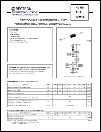 HVM8 datasheet: High voltage assemblied rectifier. Max recurrent peak reverse voltage 8KV, max RMS voltage 5.6KV, max DC blocking voltage 8KV. Max average forward recttified current 0.35A at 50degreC. HVM8