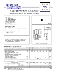 SF85S datasheet: Glass passivated super fast rectifier. Max recurrent peak reverse voltage 300V, max RMS voltage 210V, max DC blocking voltage 300V. Max average forward recftified current 8.0A at Tc=100degC SF85S
