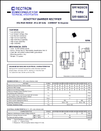 SR1620C datasheet: Schottky barrier rectifier. Max recurrent peak reverse voltage 20V, max RMS voltage 14V, max DC blocking voltage 20V. Max average forward recftified current 16.0A at derating case temperature SR1620C