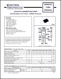SR6045C datasheet: Schottky barrier rectifier. Max recurrent peak reverse voltage 45V, max RMS voltage 32V, max DC blocking voltage 45V. Max average forward recftified current 60.0A at derating case temperature SR6045C