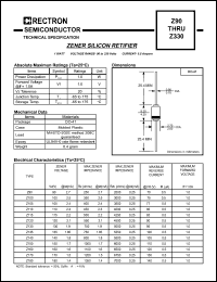 Z120 datasheet: Zener silicon rectifier. Power dissipation 1 watt. Zener voltage Vz=120V at Izt=2.1mA. Standard tolerance +-20%, suffix A: +-10%. Z120