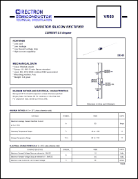 VR60 datasheet: Varistor silicon rectifier. Max average forward rectified current 0.5A. VR60