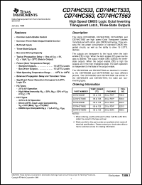 CD74HC533E datasheet:  HIGH SPEED CMOS LOGIC OCTAL INVERTING TRANSPARENT LATCHES WITH 3-STATE OUTPUTS CD74HC533E