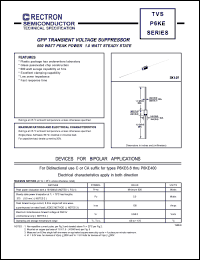 P6KE6.8 datasheet: GPP transient voltage suppressor. Breakdown voltage 6.12V to 7.48V. 600W peak power, 1.0W steady state. For bidirectional use C suffix. P6KE6.8