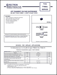 TFMBJ6.5 datasheet: GPP transient voltage suppressor. Breakdown voltage 7.22V to 8.82V. 600W peak power, 1.0W steady state. For bidirectional use C suffix. TFMBJ6.5