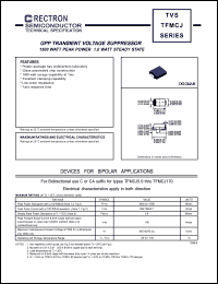 TFMCJ14A datasheet: GPP transient voltage suppressor. Breakdown voltage 15.6V to 17.2V. 1500W peak power, 1.0W steady state. For bidirectional use CA suffix. TFMCJ14A