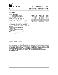 UT51L164MC-60 datasheet: Access time: 60 ns, 256 K x 16 Bit EDO DRAM UT51L164MC-60