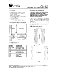 UT61512JC-8 datasheet: Access time: 8 ns, 64 K x 8 Bit high speed CMOS SRAM UT61512JC-8