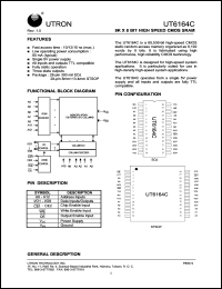 UT6164CJC-12 datasheet: Access time: 12 ns, 8 K x 8 Bit high speed CMOS SRAM UT6164CJC-12