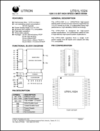 UT61L1024LC-12 datasheet: Access time: 12 ns, 128 K x 8 Bit high speed CMOS SRAM UT61L1024LC-12