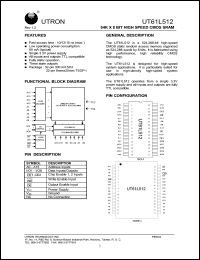 UT61L512JC-12 datasheet: Access time: 12 ns, 64 K x 8 Bit high speed CMOS SRAM UT61L512JC-12