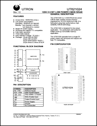 UT621024LS-35L datasheet: Access time: 35 ns, 128 K x 8 Bit low power CMOS SRAM UT621024LS-35L