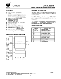 UT62L25616MC-55LE datasheet: Access time: 55 ns, 256 K x 16 Bit low power CMOS SRAM UT62L25616MC-55LE