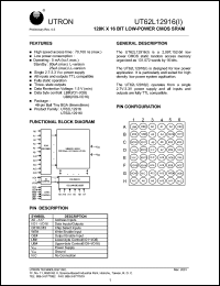 UT62L12916BS-70LL datasheet: Access time: 70 ns, 128 K x 16 Bit low power CMOS SRAM UT62L12916BS-70LL