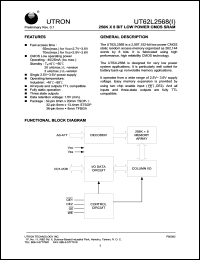 UT62L2568LS-70LLI datasheet: Access time: 70 ns, 256 K x 8 Bit low power CMOS SRAM UT62L2568LS-70LLI