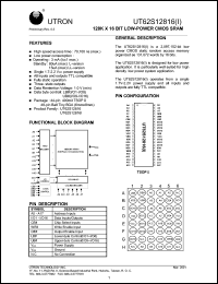 UT62S12816BS-70LL datasheet: Access time: 70 ns, 128 K x 16 Bit low power CMOS SRAM UT62S12816BS-70LL