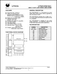 UT62V25616MC-70LLI datasheet: Access time: 70 ns, 256 K x 16 Bit low power CMOS SRAM UT62V25616MC-70LLI