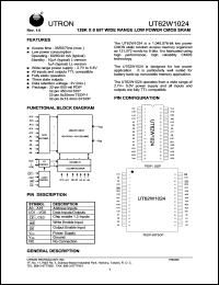 UT62W1024PC-55LL datasheet: Access time: 55 ns, 128 K x 8 Bit wide range low power CMOS SRAM UT62W1024PC-55LL