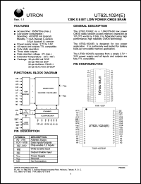 UT62L1024LS-55LLE datasheet: Access time: 55 ns, 128 K x 8 Bit low power CMOS SRAM UT62L1024LS-55LLE