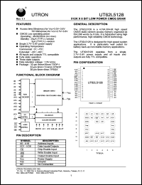 UT62L5128LC-70LL datasheet: Access time: 70 ns, 512 K x 8 Bit low power CMOS SRAM UT62L5128LC-70LL