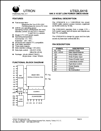 UT62L6416MC-70LLE datasheet: Access time: 70 ns, 64 K x 16 Bit low power CMOS SRAM UT62L6416MC-70LLE